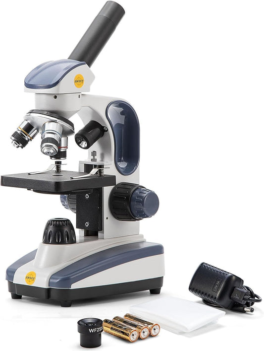 SWIFT Compound Monocular Microscope SW200DL - 40X-1000X Magnification, Dual Light & Cordless Design for Students
