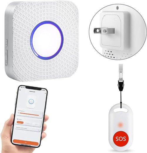 WiFi Caregiver Pager Wireless Call Button Nurse Alert System for Home/Elderly/Patient/Disabled with Phone App One Call Button One WiFi Receiver(only Supports 2.4GHz Wi-Fi)