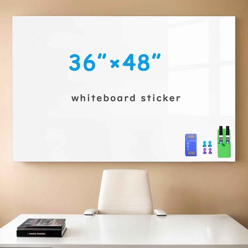 Warasee Magnetic Whiteboard Contact Paper, 36" x 48" Magnetic Self Adhesive Dry Erase White Board Wall Stickers, Stick on Whiteboard Roll, for School/Home/Office