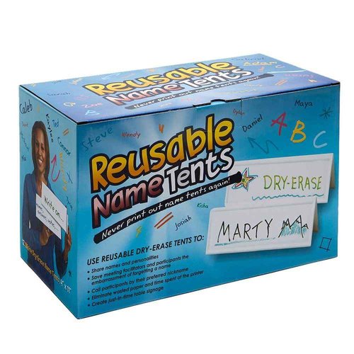 Trainers Warehouse Heavy Duty Premium Standard Size (11" x 4") Reusable Dry- Erase Name Cards | Boxed Set of 12 | Durable, Sturdy Tent Cards are Dual-Sided, Stackable and Simple to Use