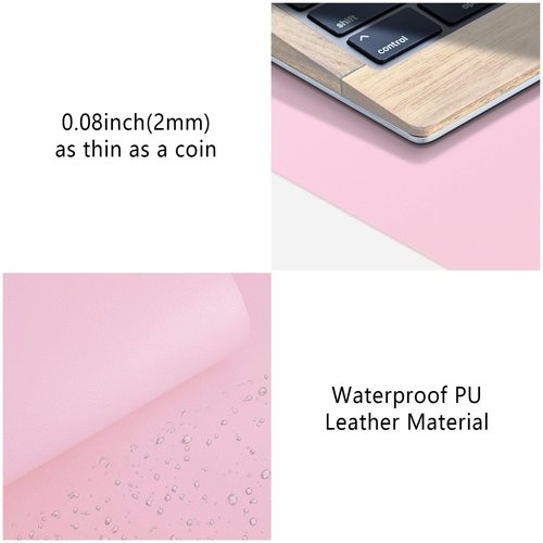 Roslim Leather Desk Pad Protector,Mouse Pad,Non-Slip Computer Mat for Desk,PU Leather Office Desk Mat for Home & Office,Waterproof Laptop Desk Blotter Pad for Keyboard and Mouse,Pink (13.7''X23.6'')