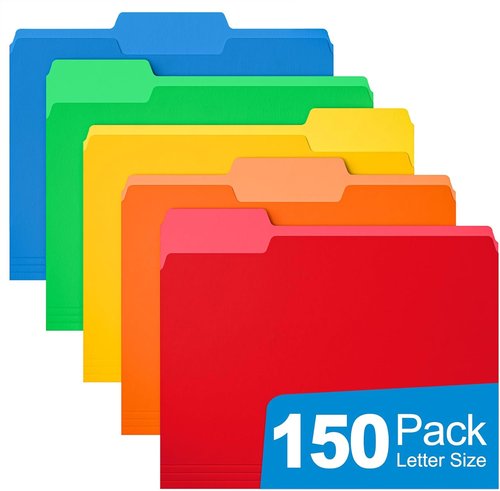 HABGP Manila Folders - 150 Pack 8.5 x 11 Inch | 1/3-Cut Tab, Assorted Colors for Home & Office