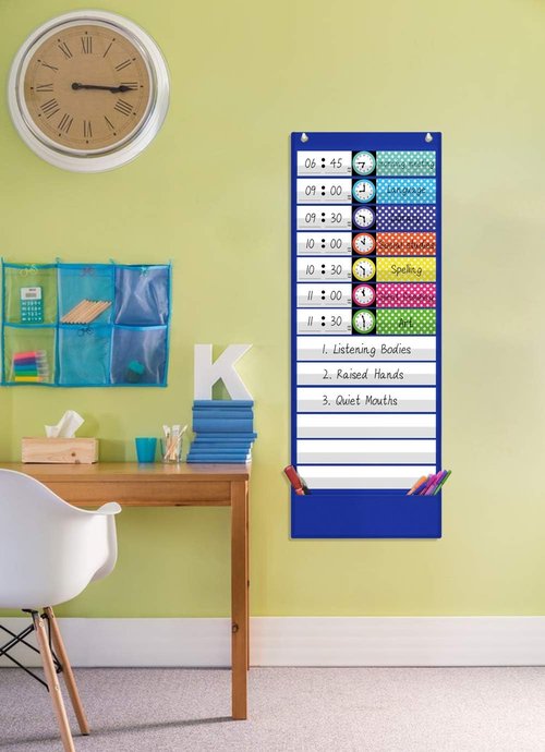 Daily Schedule Pocket Chart by [Brand Name] - Class Schedule with 13 Cards & 14 Pockets