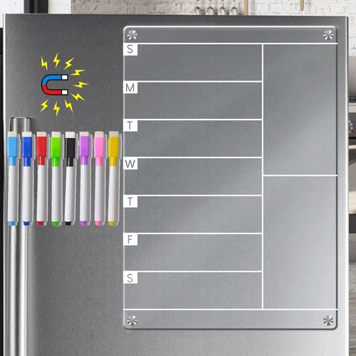 Semyifu Magnetic Calendar for Refrigerator，Dry Erase Calendar for Fridge，Calendar Board，Clear Monthly Planner with 8 Color Markers，16.5 * 11.7inch(Weekly)