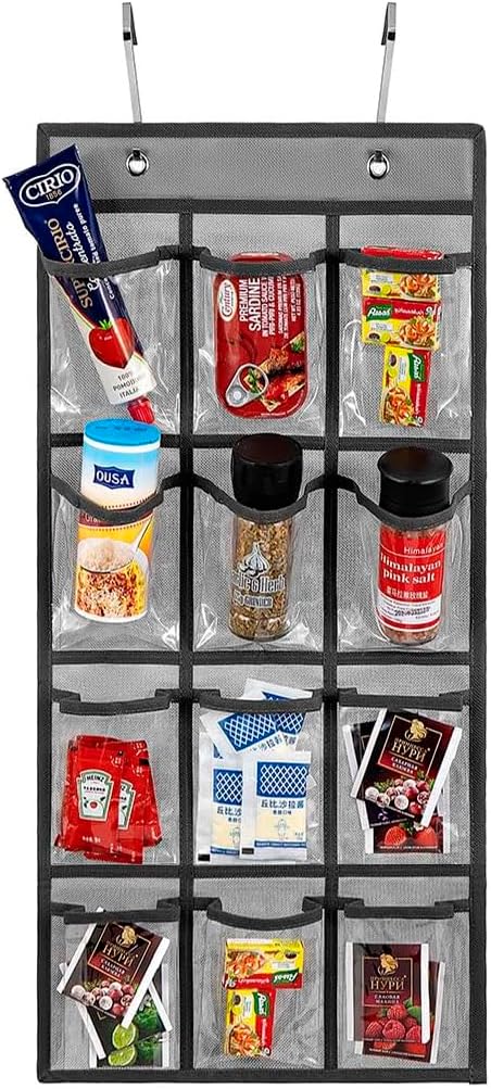 Classroom Pocket Chart - Over The Door Organizer for Phones & Accessories | 12 Clear Pockets in Grey
