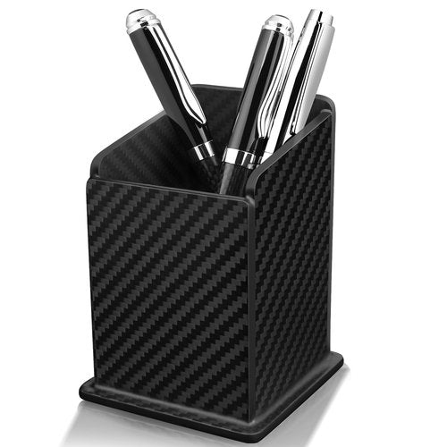 Carbon Fiber Black Pen Holder Cup for Desk, Black Pencil Cup Holder for Desk Office Pen Organizer,Modern Minimalist Pen Holder,Matte Black