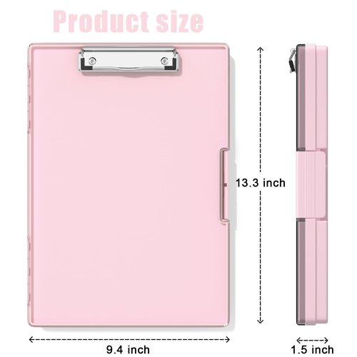 Hongri Clipboard with Storage, Pink 8.5 x 11 Folder Nursing Side Opening, Heavy Duty with Dual Compartment, Smooth Writing for Teachers, Classroom, Size 13.3 x 9.4 x 1.5 in, Office & School Supplies