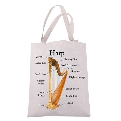 JXGZSO Musician Gift Harp Instrument Anatomy Tote Bag Harp Lover Gift Harp Player Gift Music Teacher Gift Harpist Gift