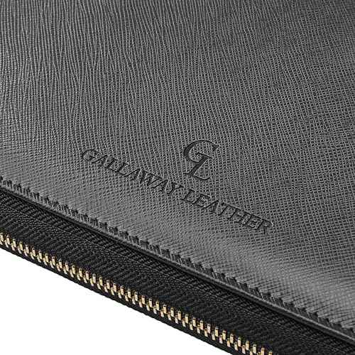 Gallaway Leather Genuine Leather Zippered Portfolio Organizer, Executive Business Binder Padfolio for Men and Women, Holder for Notebook Planner,Resume,Documents,Cards and iPad (Black)