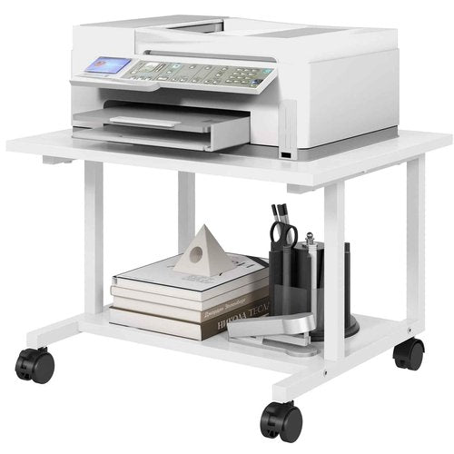 Livofloral Under Desk Printer Stand, 20.5 x 15.7 Inches Printer Table for Home Office, Printer Cart with Wheels and Storage Shelf, Rolling Industrial Printers Cart, White