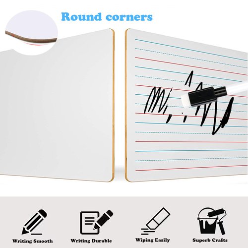 20 Pcs 9"x12" Double Sided Dry Erase Boards, Small Whiteboards with Lines for Students Classroom Teachers School Supplies Office with 24Pens 24 Erasers 24 Pen Clips