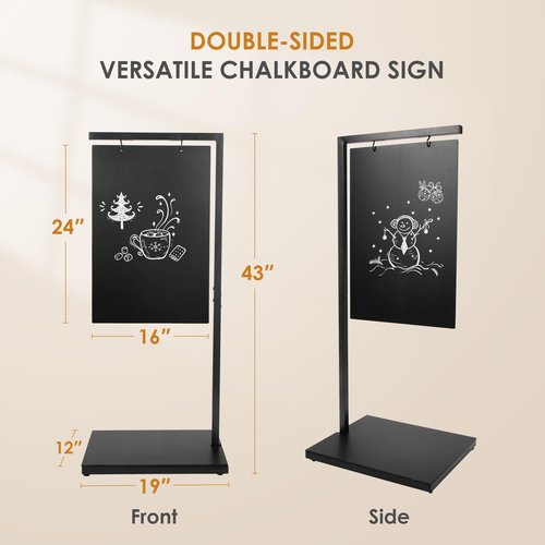 SHANTRA Metal Base Double-Sided Chalkboard Sign, 19" x 43" - Standing Sandwich Board Signs for Restaurant, Business, Cafe, Wedding