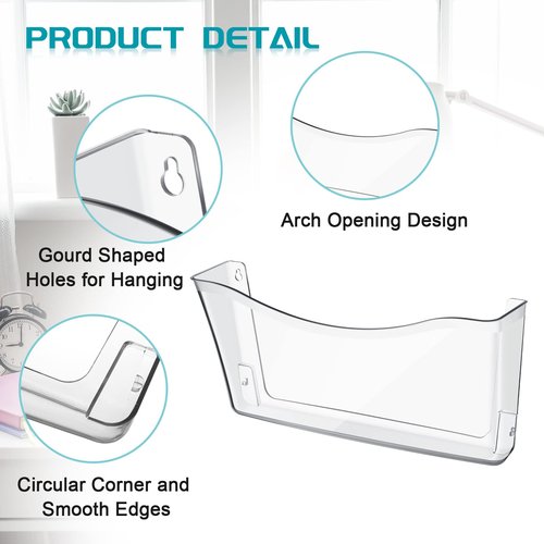 Jetec Acrylic Wall File Organizer Clear Single Pocket Wall Mount File Holder Set 14 x 7 x 3 inches Acrylic Hanging Wall Organizer for Mail Letter Magazine Office Home(2 Pieces)