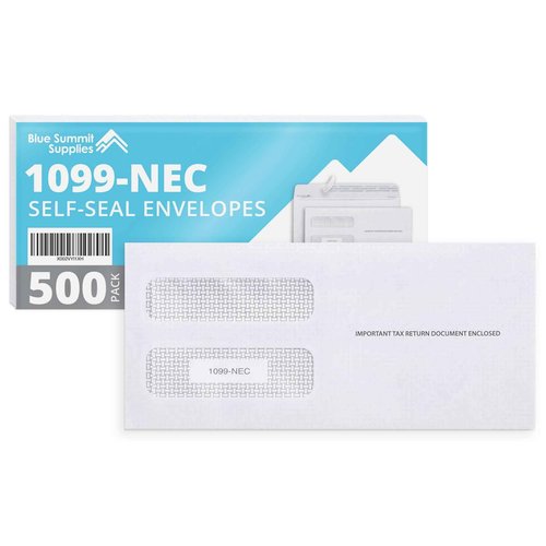 Blue Summit Supplies 500 1099 NEC Tax Form Envelopes, Fits 3 Part 1099 NEC 2025 Forms, 3 13/16’’ x 8 7/8’’, Peel and Seal Envelopes for Tax Forms