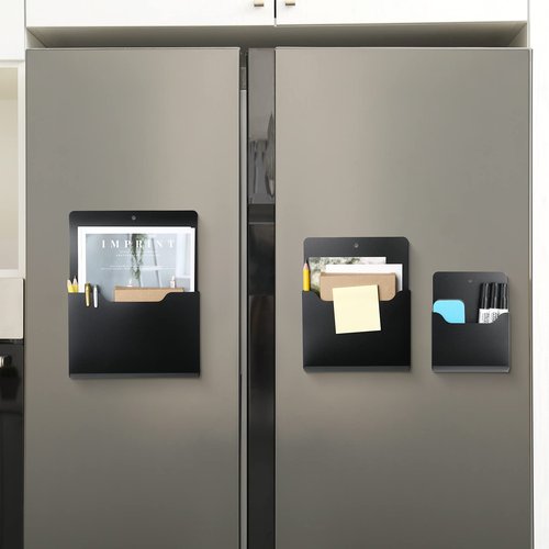 6 Pack Magnetic File Holder Magnetic Paper Holder Fridge Magnet Organizer Letter Size Fridge Pockets Storage Mail Planner Wall File Organizer for Refrigerator Locker Whiteboard (Large, Medium,Small)