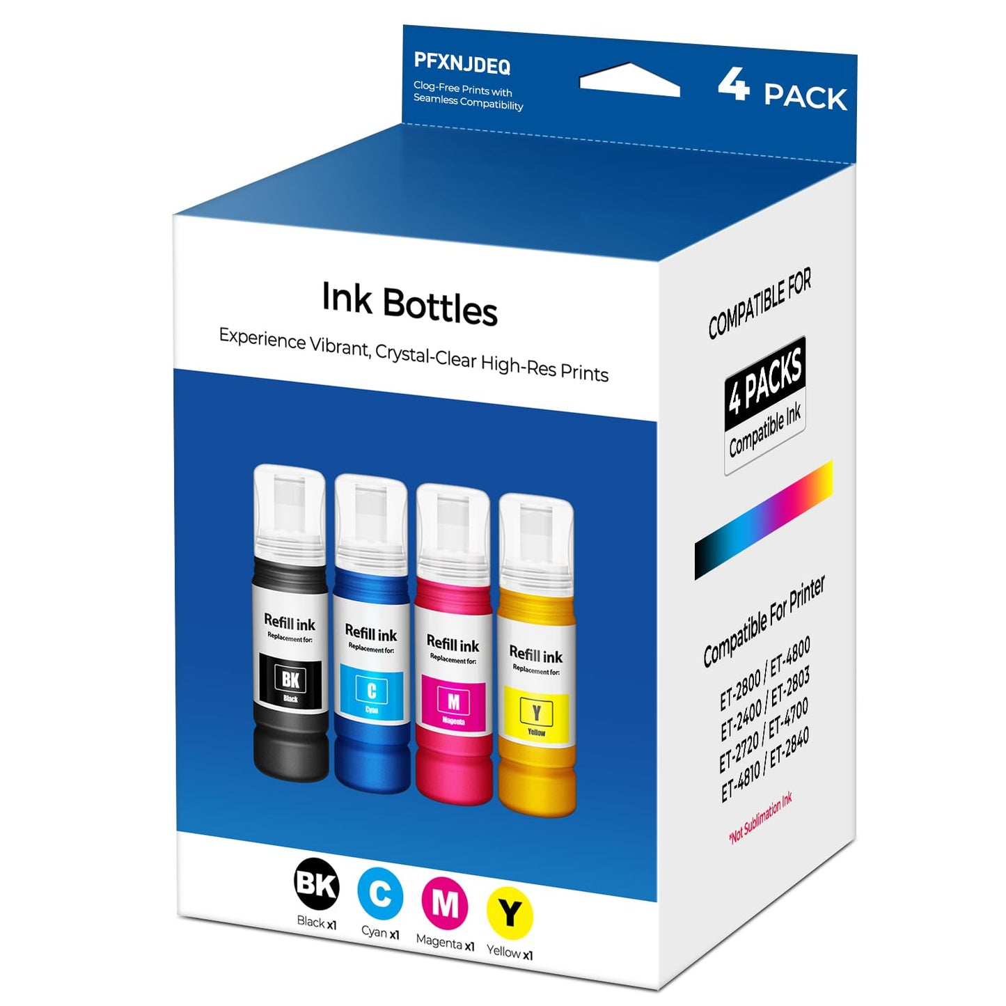 PFXNJDEQ Compatible for EPT522 Ink Refill Bottle 4-Pack ET-2800 ET-4800 ET-2400 Ink Refill Bottles for Eco Tank ET-2800 ET-4800 ET-2400 ET-2803 ET-2720 ET-4700 ET-4810 ET-2840 Printer