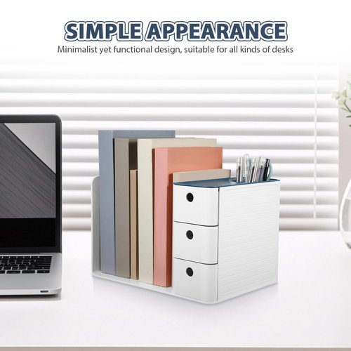 Operitacx Desk Organizer with File Holder, Desktop Storage Organizer with 2 Vertical File Holders, 3-Tier Drawers and Pen Holder for School Office Home Supplies