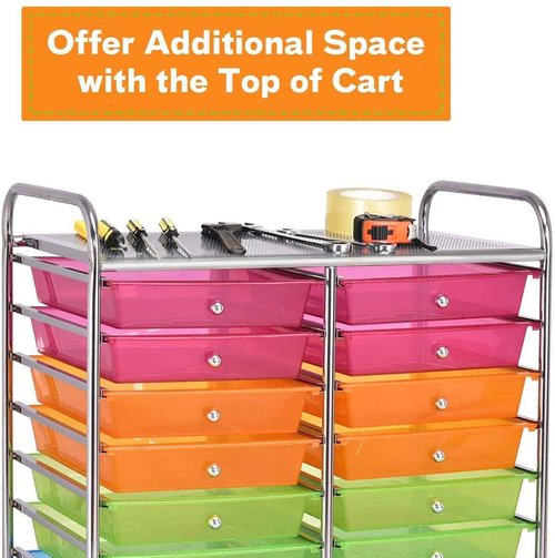 FUTADA 20 Drawers Rolling Storage Cart with Lockable Casters for School, Office, Home