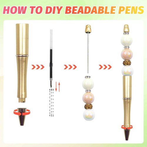 DASTTUIS 600 Pieces Beadable Pens - 200 Plastic Beadable Pens Bulk, Refills & Pen Bags Included - Beaded Pens Kit Cute Ballpoint Pens Black Ink - DIY Pens for Students & Teachers (Multicolor)