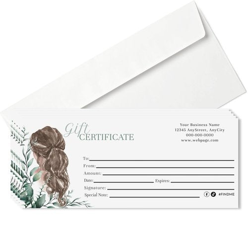 25 Personalized Gift Certificates with 25 Quick Seal Envelopes - Unique Design for Small Business, Retail Shop, Florist, Salon, Farmers Market, and Much More