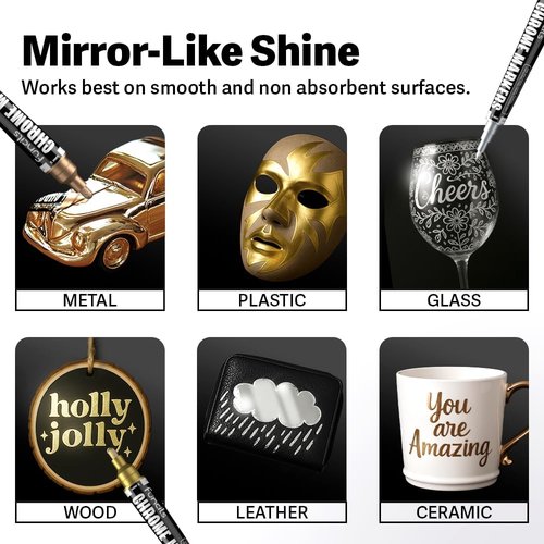 Liquid Chrome Paint Pen - 4 Dual Tip Metallic Markers for Mirror Effect | Silver, Copper, Gold for DIY Crafts