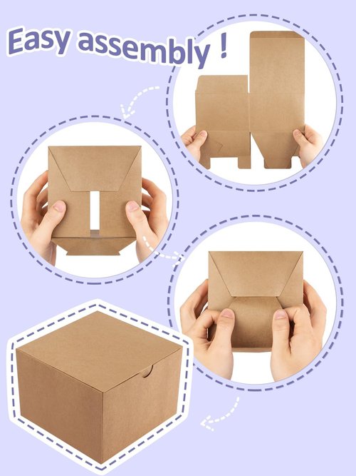 Eupako Gift Boxes - 25 Pack Brown Kraft Paper Boxes with Lids | 4x4x4 for Weddings & Parties