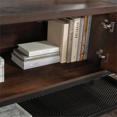Pemberly Row Engineered Wood and Metal Office Credenza in Barrel Oak