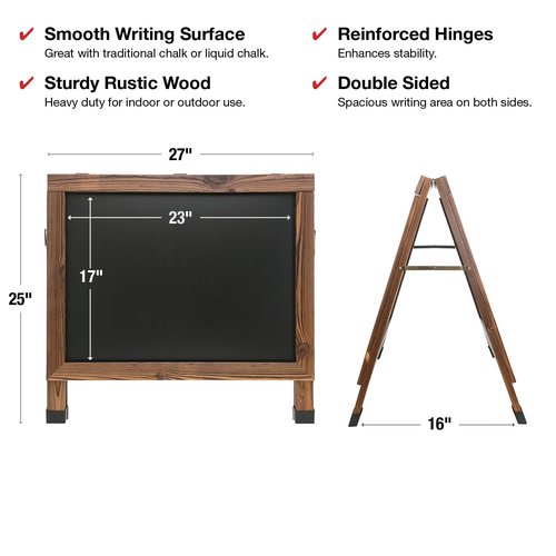 Excello Global Products A-Frame Combo, Chalkboard and Coroplast Poster Holder, 18x24, Rustic Brown