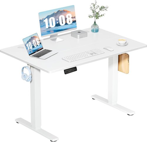 DUMOS Electric Standing Desk - 48 Inch Height Adjustable Sit to Stand Workstation | White Finish