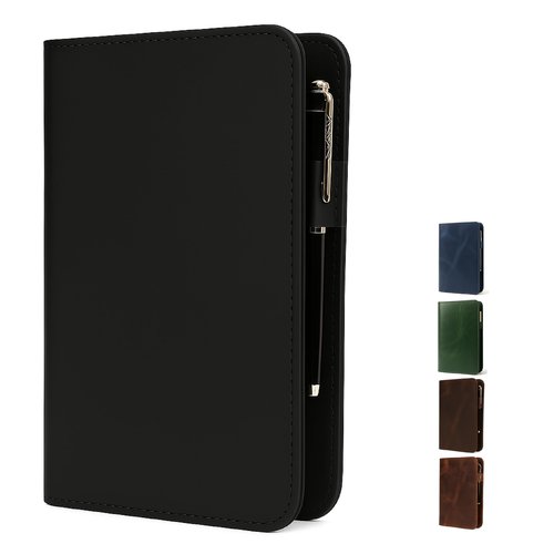 TheAntiq Black A5 Leather Journal Cover - Refillable & Stylish Notebook Protector 6x9 inches with Pocket, Card Slots, Pen Holder for Men & Women - Handmade Leather Diary Cover for Travelers & Writers