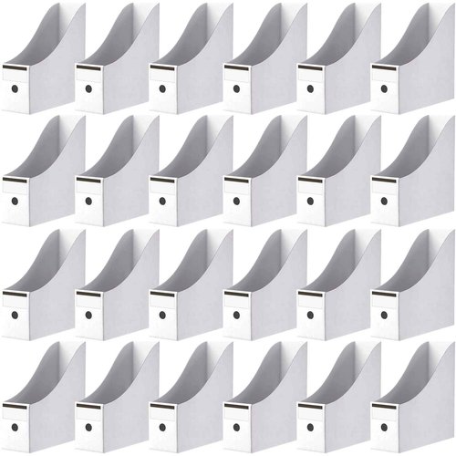 Thenshop 24 Pcs Cardboard Magazine File Holders Magazine Book Bin Box with Label Sticker Paper Organizer Storage Folder for Desk Shelves School Classroom Office Supplies(Classic,White)