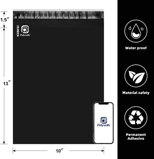 POLYSELLS Black Poly Mailers - 100 Pcs 10x13 Inches Waterproof & Tear-Resistant Shipping Envelopes
