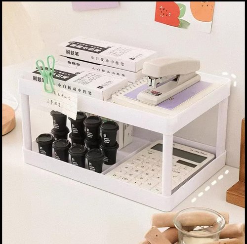 INNOD Desktop Storage Rack Organizer - Double-Layer Kitchen Bathroom Office Dorm Storage Holder for Cosmetics & Stationery, Off-White