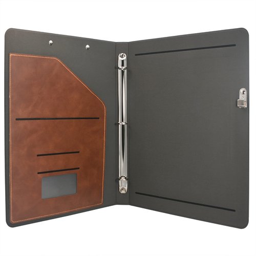 3 Ring Binder Padfolio Clipboard Case with Color File Folders, PU Leather Padfolio Ring Binder with Clipboard (Coffee, Standard)