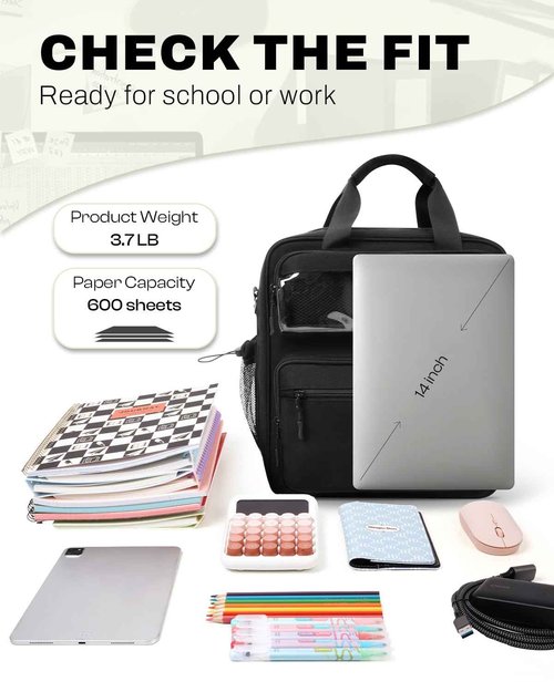 Zipper Binder 3 Ring with Ita Window, 3 Inch Binder with Zipper D-Ring Fits 14 in Laptop, 3-in-1 Shoulder/Backpack/Handle 600 Sheets Capacity for School & Office – Black