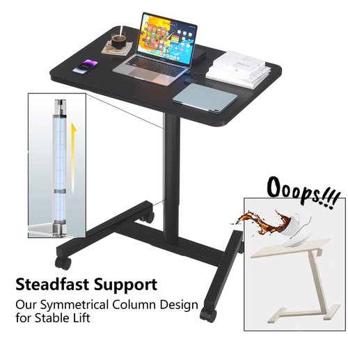 MPETAPT 28-Inch Mobile Standing Desk Adjustable Height, Portable Standing Desk with Lockable Wheels, Rolling Table for Home Office Classroom Hospital (Jet - Black)