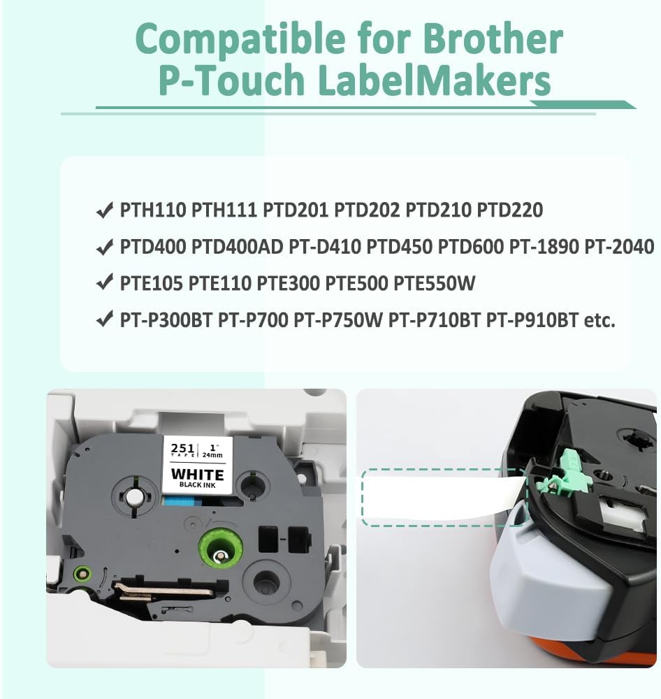 Brother 24mm Laminated Label Tape - 6-Pack Multi-Color Compatible with P-Touch Models