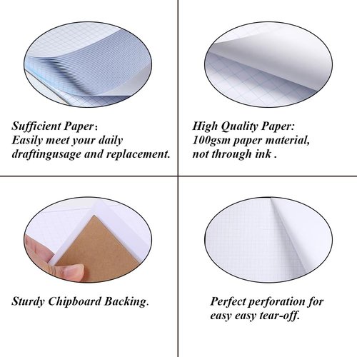 Engineering Graph Paper Pads, 11x17 Quadrille 25 Sheets/50 Pages Grid Paper for Drafting, Engineering, Blueprint Drawing, 4x4 Blue Quad Rule, 100gsm White Paper