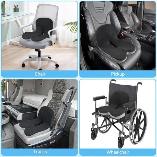 AIOUJI Memory Foam L-Shaped Integrated Seat Cushions, Car Seat Cushions for Driving Lumbar Support, One-Piece Ergonomic Office Chair Cushion for Lower Back Tailbone Protection(Dark Grey)