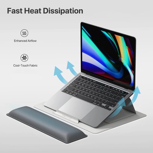 HUANUO Magnetic Laptop Stand for 10-17" Laptops, Portable Foldable Laptop Riser with Phone Holder & Wrist Cushion, Adjustable Ergonomic Computer Stand Desktop Riser, Dark Grey
