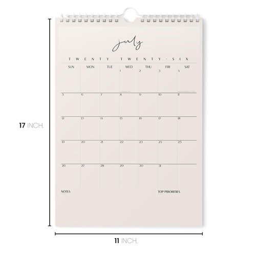 Karto Wall Calendar 2025-2026 - Vertical 11x17 inch July 2025 to December 2026 - Boost Your Productivity and Easy Planning with the Aesthetic Monthly Calendar - Cursive 3.0 Beige
