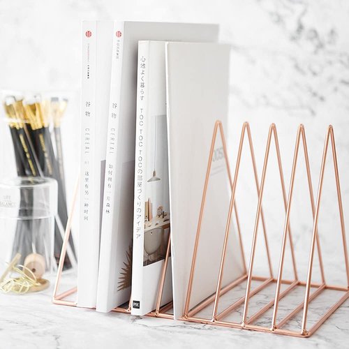 Sooyee 2 Pack 9 Slot Rose Gold Magazine Holder,Desktop File Sorter Organizer Triangle Bookshelf Decor Home Office