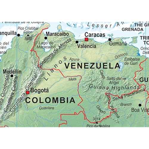 Central America and the Caribbean Physical Map - 39.3 x 27.5 inches ? Paper Laminated