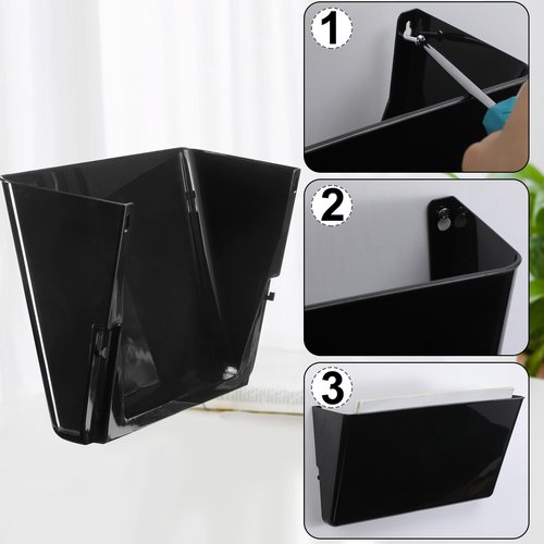 Tenceur 10 Pcs Single Pocket Wall Mount File Holder Black Plastic Wall Pocket with Screws and Tape Hanging File Organizer Letter Holder for Home Letters Mail Magazine Office