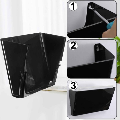 Tenceur 12 Pcs Plastic Single Pocket Wall Mount File Holder with Double Sided Adhesive Tape and Screws Wall File Hanging Folder Letter Paper Mail Organizer for Office Home Classroom(Black)