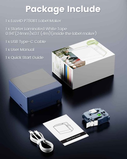 1 Inch Label Maker Machine with-Tape, 24mm Labeler Large Print Rechargeable, Wireless Bluetooth Thermal Transfer Printer Print Labels-Waterproof 9mm~24mm, Auto-Cut, P780BT for Home Office Business Use