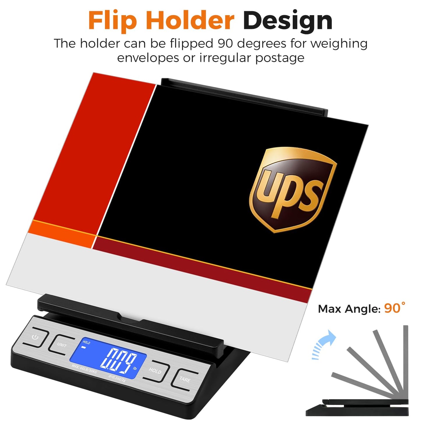TIPRE Digital Shipping Postal Scale - 66lb Capacity with Envelope Holder & Tare Function | Black