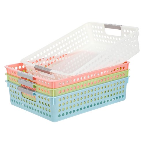4 Pack Paper Tray Organizer,4A Paper Tray Durable Desk Storage Bins,Stackable School Supply Holder, Student Paper, Office Organizer & Teacher's Document Sorter (13.58" L x 10.23" W x 3.34" H)