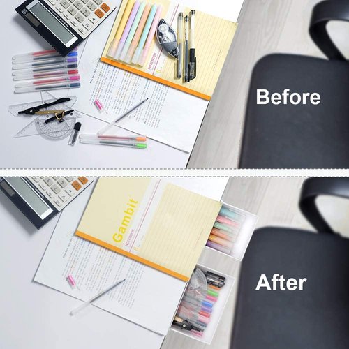 YOOUSOO 2 Pack Under Desk Drawer Organizer, Slide Out Pencil Holder, Desk Drawer Attachment, Plastic Desk Accessories & Workspace Organizers, Hidden Desktop Organizer Self-Adhesive