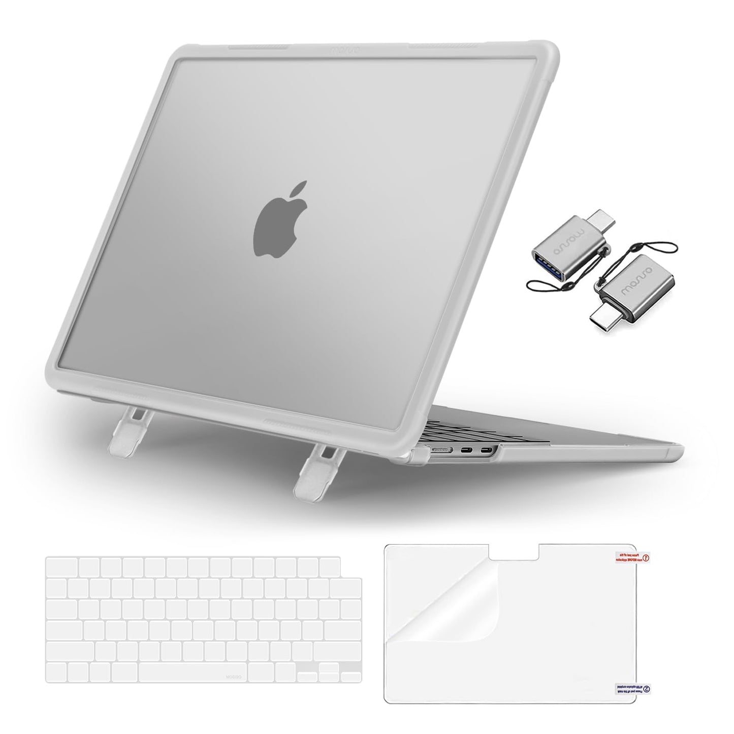 MOSISO Shock-Absorbing Cover Compatible with MacBook Air 13 inch Case 2026-2022 M5 A3449 M4 A3240 M3 A3113 M2 A2681, 4 in 1 Kit Anti-Crack Hard Shell with Kickstand for MacBook Air 13.6, Matte Clear